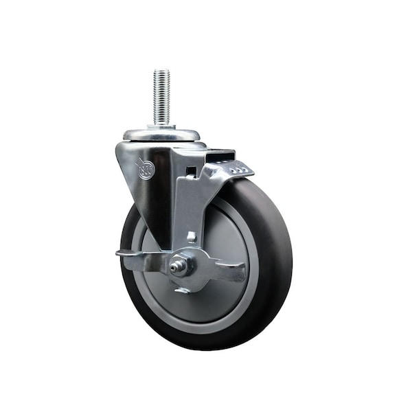 5 Inch Thermoplastic  Rubber Wheel Swivel 34 Inch Threaded Stem Caster with Brake SCC